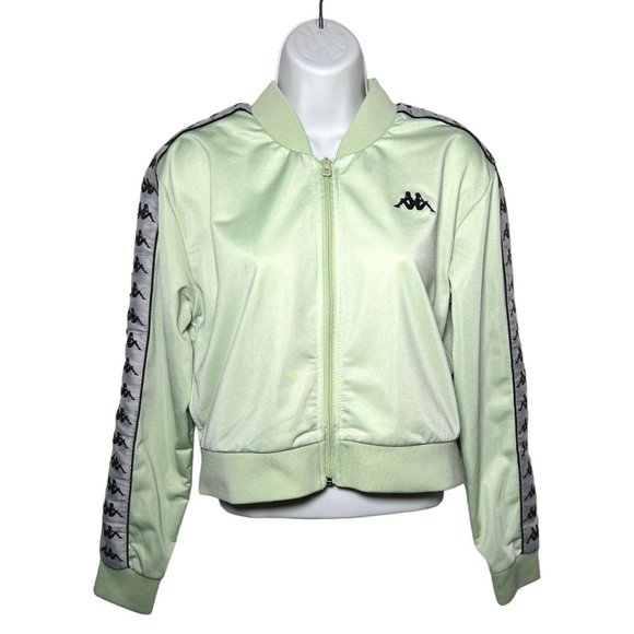 Kappa Jackets & Blazers - Kappa Cropped Mint Green Track Jacket Bomber Fill Zip Logo Trim Y2K Large